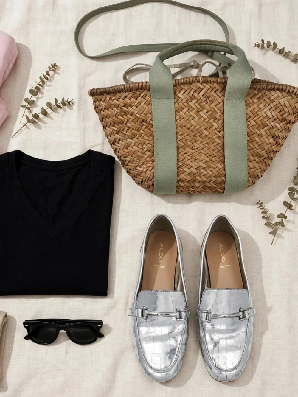 Zara Natural Straw Tote with Sage Green Straps
